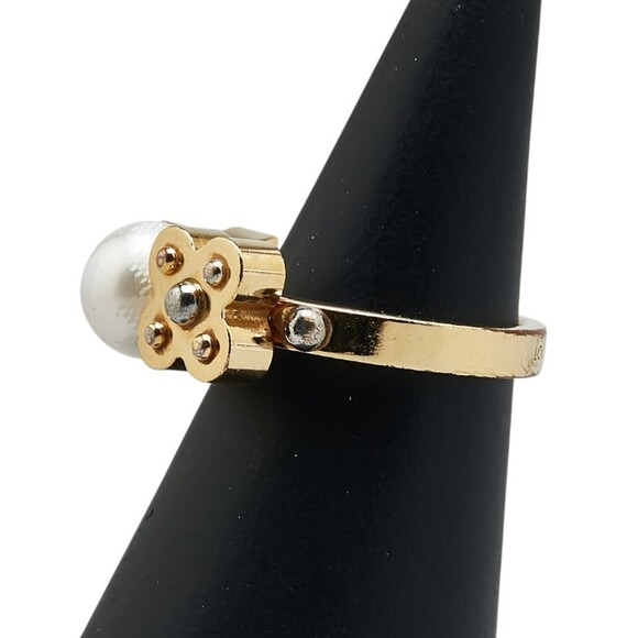 Louis Vuitton Charmy Pearl Ring #S M75481 Gold Plated with Faux Pearls for Women